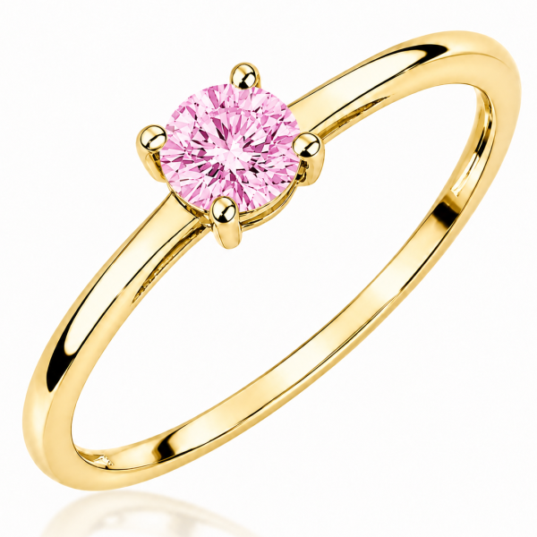 Sužadėtuvių žiedas su Round Pink deimantu (Lab Grown 0.50 ct) geltono aukso 2