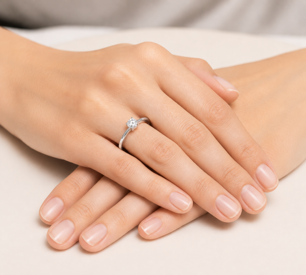 Sužadėtuvių žiedas su Round deimantu (Lab Grown 0.50 ct) baltas auksas ant rankos