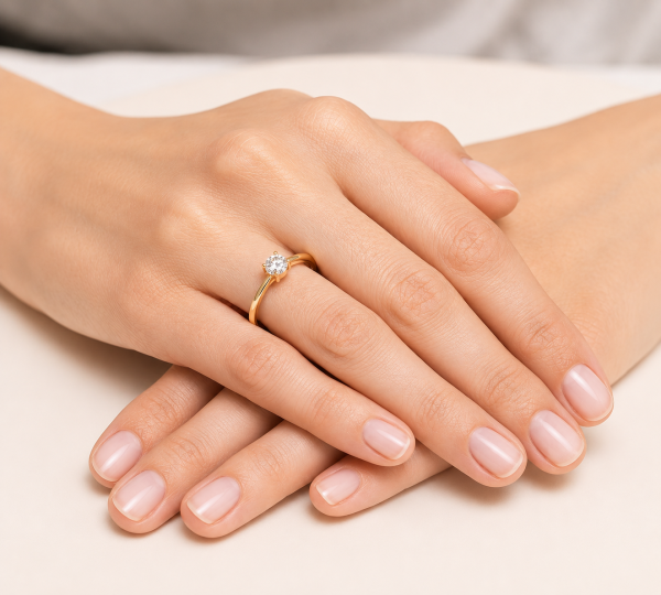 Sužadėtuvių žiedas su Round deimantu (Lab Grown 0.50 ct) geltonas auksas ant rankos