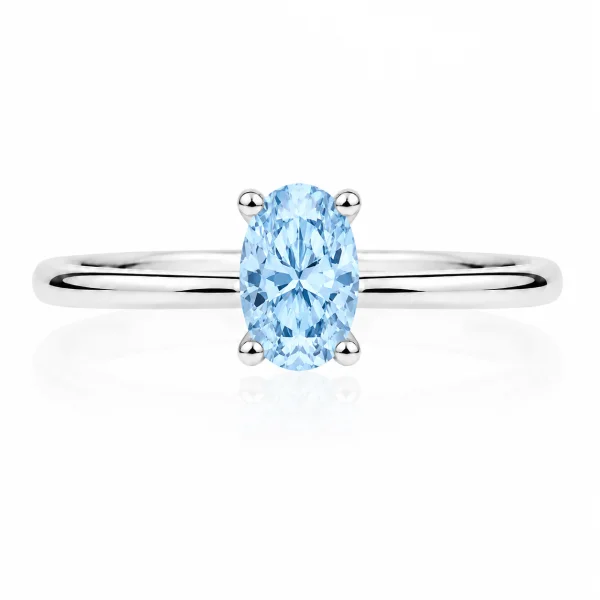 Žiedas su deimantu (Oval Blue Lab Grown 0.50 ct) balto aukso 2