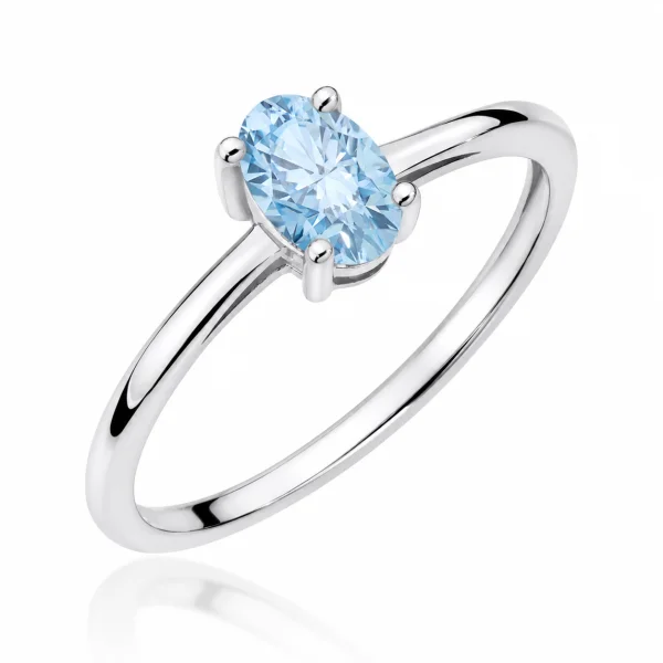 Žiedas su deimantu (Oval Blue Lab Grown 0.50 ct) balto aukso
