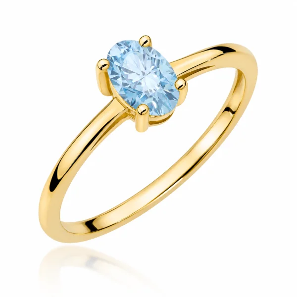 Žiedas su deimantu (Oval Blue Lab Grown 0.50 ct) geltono aukso