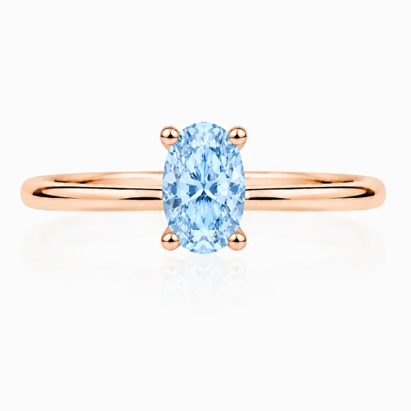 Žiedas su deimantu (Oval Blue Lab Grown 0.50 ct) raudono aukso 2