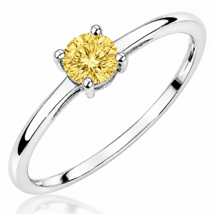 Žiedas su deimantu (Round Yellow Lab Grown 0.50 ct) balto aukso