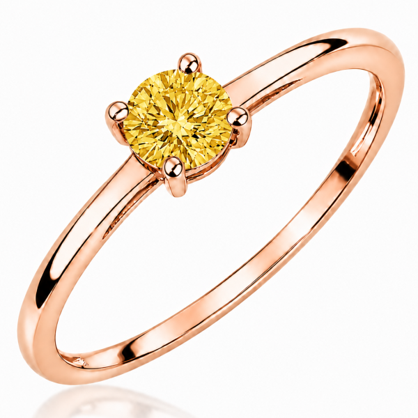 Žiedas su deimantu (Round Yellow Lab Grown 0.50 ct) raudono aukso