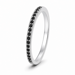 Žiedas su juodais deimantais - deimantinė juostelė balto aukso (17 vnt - 0.10 ct) 1.40 mm