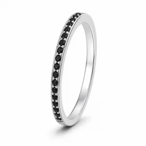 Žiedas su juodais deimantais - deimantinė juostelė balto aukso (17 vnt - 0.10 ct) 1.40 mm