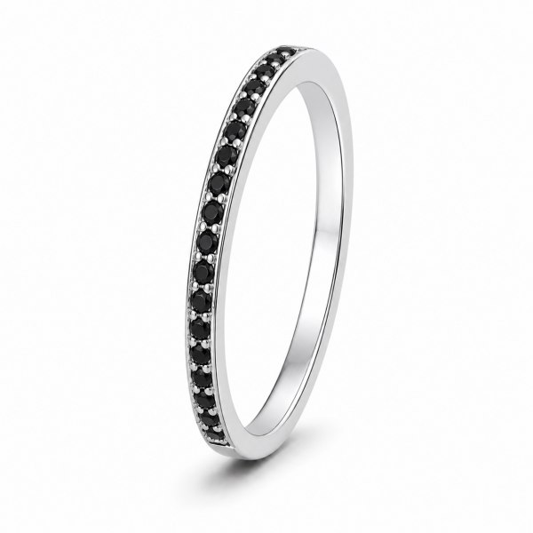 Žiedas su juodais deimantais - deimantinė juostelė balto aukso (17 vnt - 0.10 ct) 1.40 mm