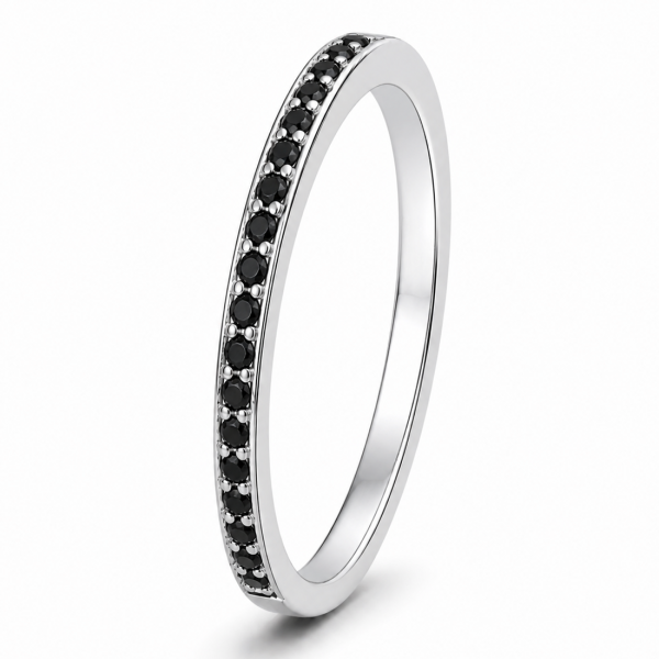 Žiedas su juodais deimantais - deimantinė juostelė balto aukso (17 vnt - 0.10 ct) 1.40 mm
