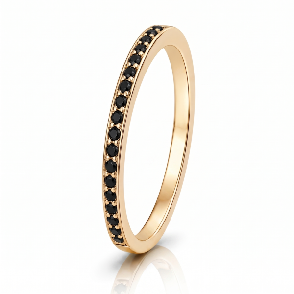 Žiedas su juodais deimantais - deimantinė juostelė geltono aukso (17 vnt - 0.10 ct) 1.40 mm