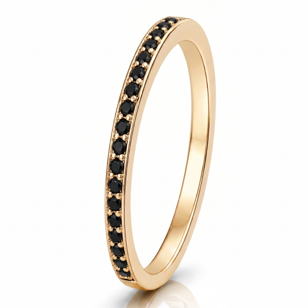 Žiedas su juodais deimantais - deimantinė juostelė geltono aukso (17 vnt - 0.10 ct) 1.40 mm