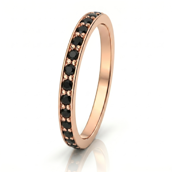 Žiedas su juodais deimantais - deimantinė juostelė raudono aukso (14 vnt - 0.20 ct) 1.80 mm 2