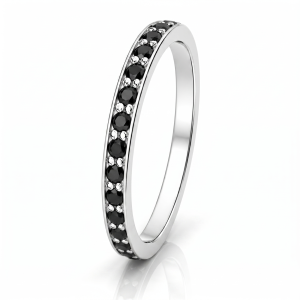 Žiedas su juodais deimantais - deimantinė juostelė raudono aukso (14 vnt - 0.20 ct) 1.80 mm