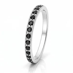 Žiedas su juodais deimantais - deimantinė juostelė raudono aukso (14 vnt - 0.20 ct) 1.80 mm