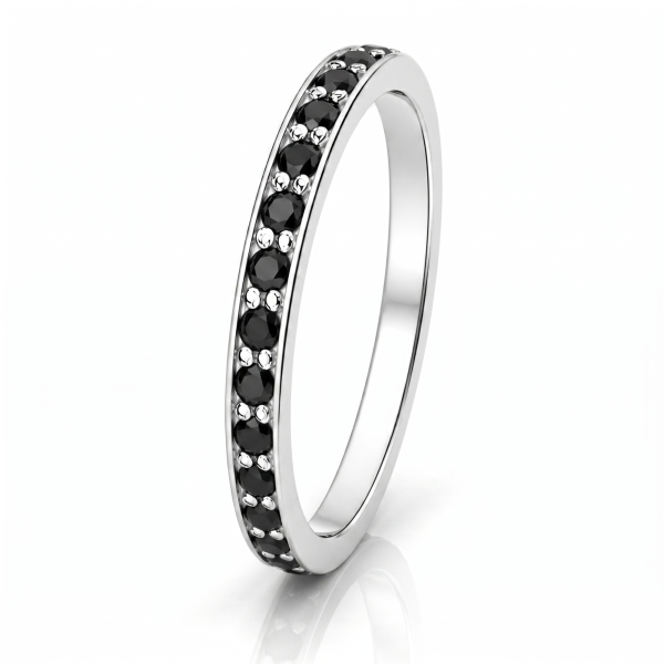 Žiedas su juodais deimantais - deimantinė juostelė raudono aukso (14 vnt - 0.20 ct) 1.80 mm