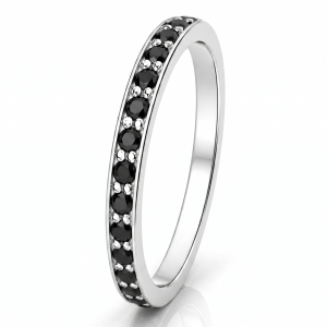 Žiedas su juodais deimantais - deimantinė juostelė raudono aukso (14 vnt - 0.20 ct) 1.80 mm
