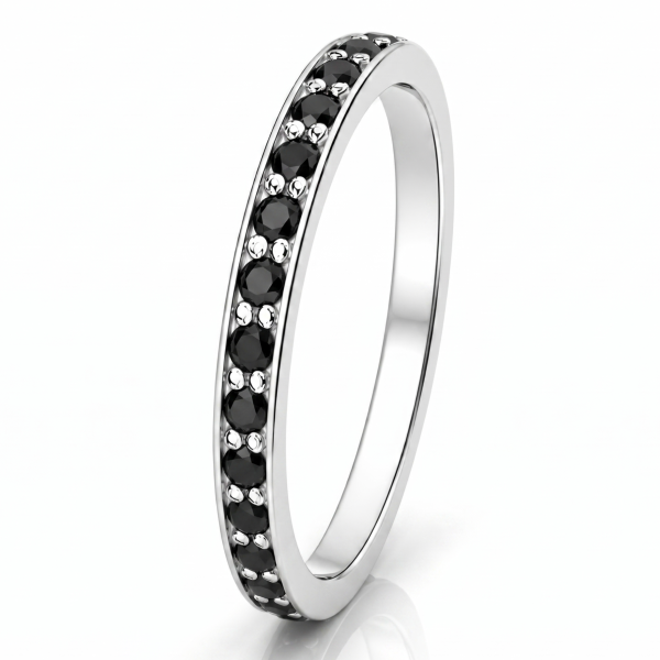 Žiedas su juodais deimantais - deimantinė juostelė raudono aukso (14 vnt - 0.20 ct) 1.80 mm