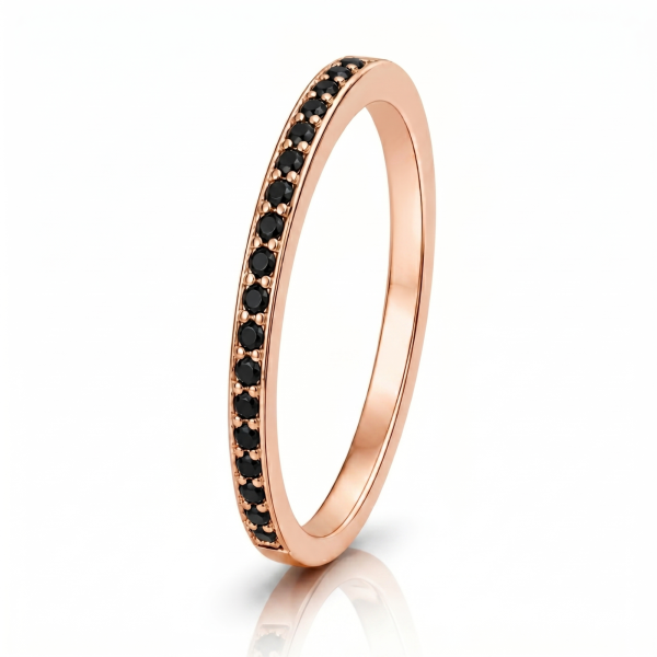 Žiedas su juodais deimantais - deimantinė juostelė raudono aukso (17 vnt - 0.10 ct) 1.40 mm