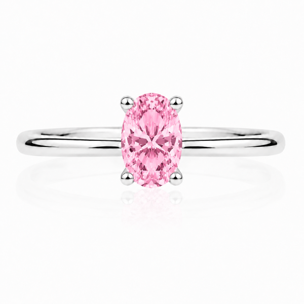 Balto aukso žiedas su deimantu (Oval Pink Lab Grown 0.50 ct)