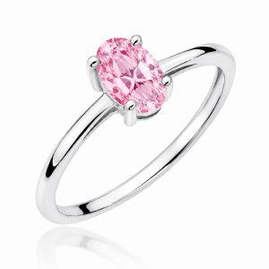 Žiedas su deimantu (Oval Pink Lab Grown 0.50 ct) balto aukso