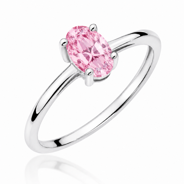 Žiedas su deimantu (Oval Pink Lab Grown 0.50 ct) balto aukso