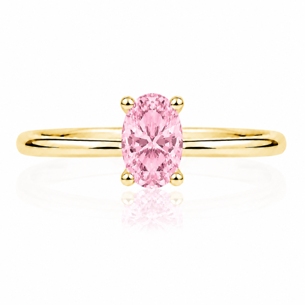 Geltono aukso žiedas su deimantu (Oval Pink Lab Grown 0.50 ct)