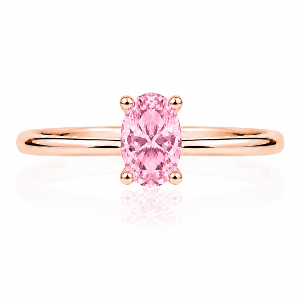 Raudono aukso žiedas su deimantu (Oval Pink Lab Grown 0.50 ct)