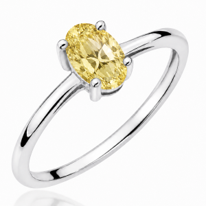 Žiedas su deimantu (Oval Yellow Lab Grown 0.50 ct) balto aukso