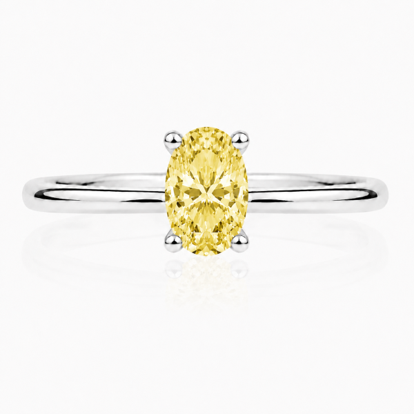 Balto aukso žiedas su deimantu (Oval Yellow Lab Grown 0.50 ct)