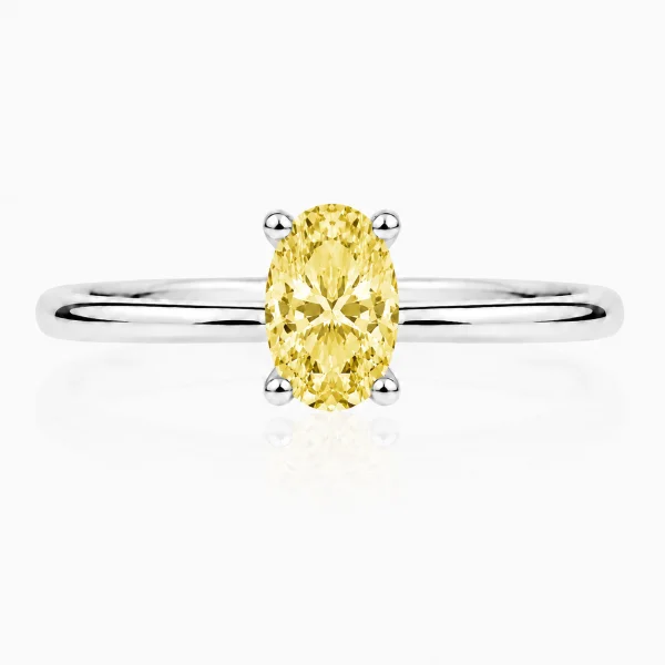 Balto aukso žiedas su deimantu (Oval Yellow Lab Grown 0.50 ct)