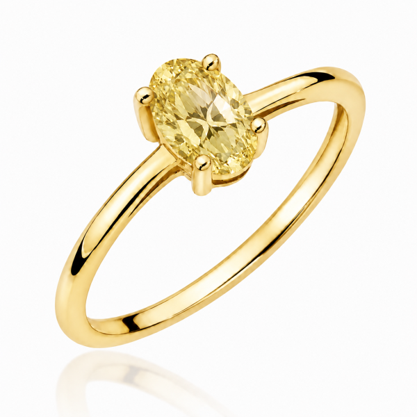 Žiedas su deimantu (Oval Yellow Lab Grown 0.50 ct) geltono aukso