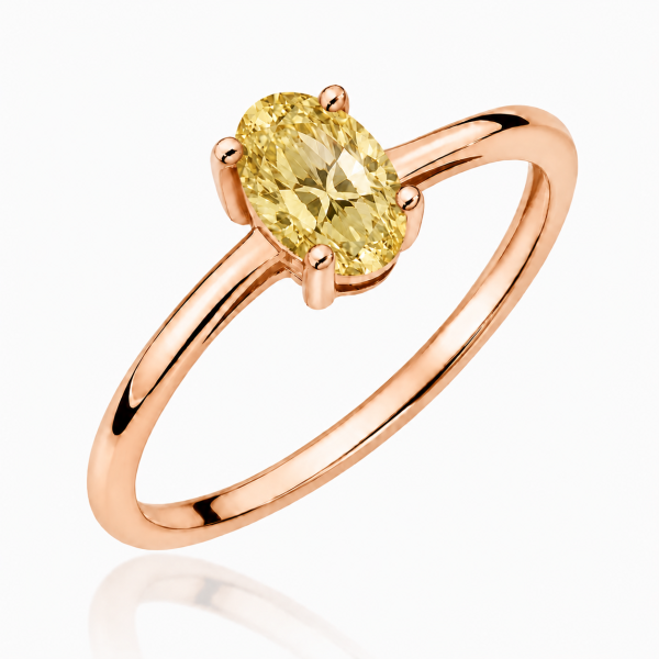 Žiedas su deimantu (Oval Yellow Lab Grown 0.50 ct) raudono aukso